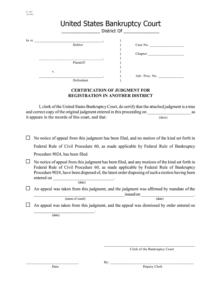 CERTIFICATION of JUDGMENT for  Form