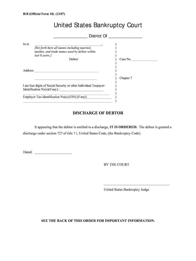 Form 18 United States Courts