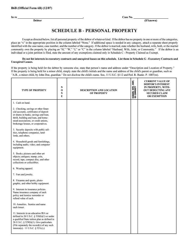 Schedule B Personal Property United States Courts  Form