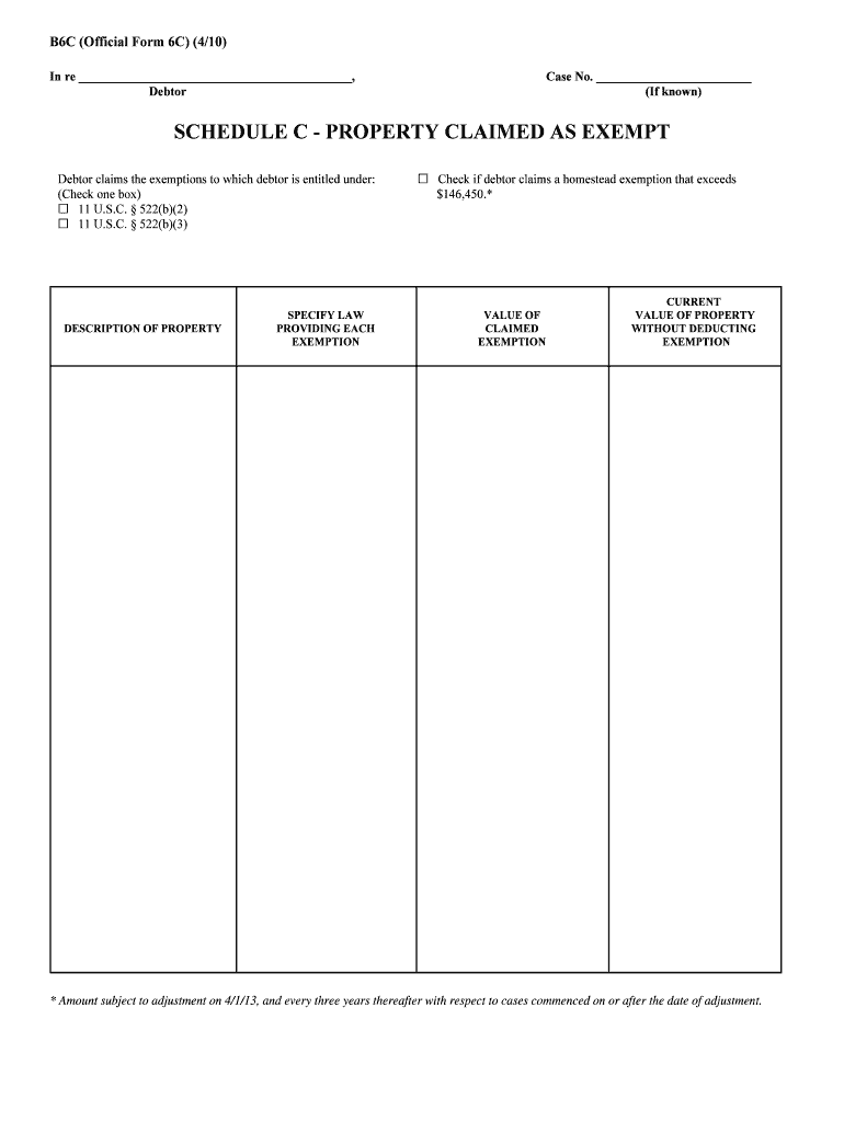 How to Fill Out Bankruptcy Schedule C the Property You Claim  Form