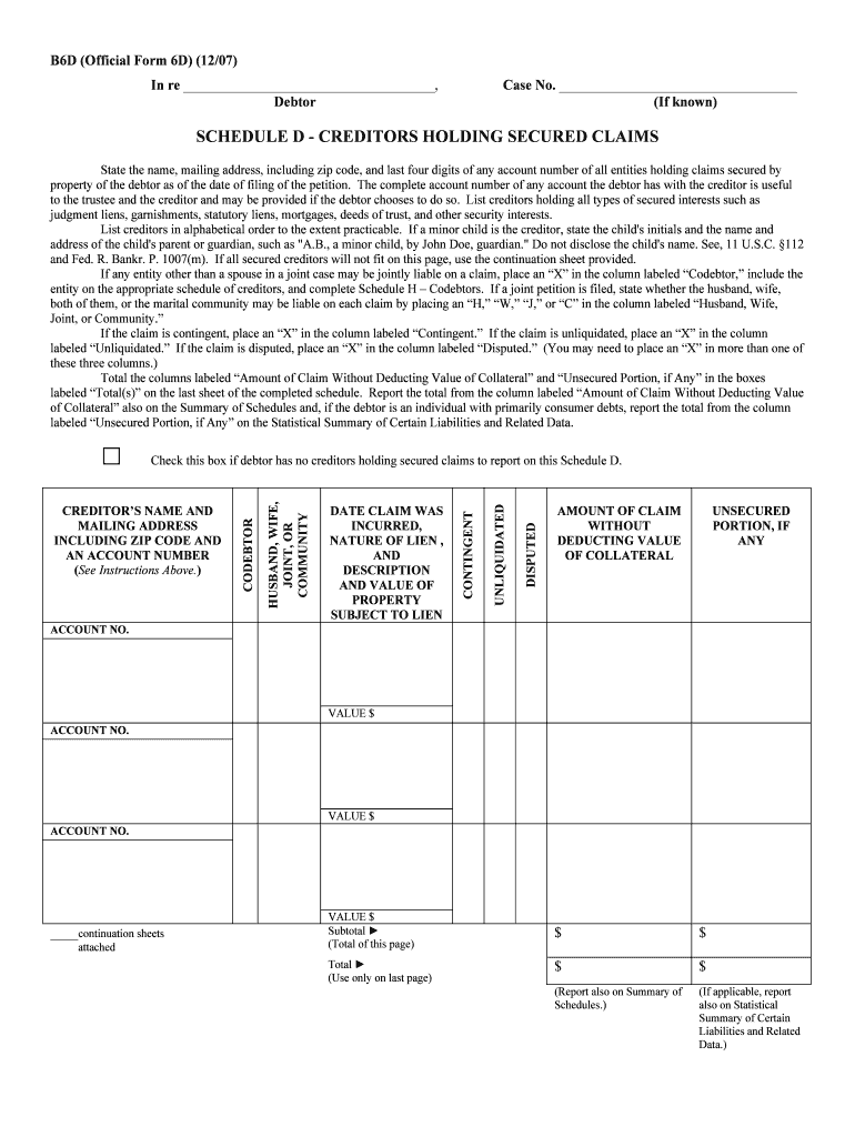 Schedule D Creditors Holding Secured Claims Superseded  Form