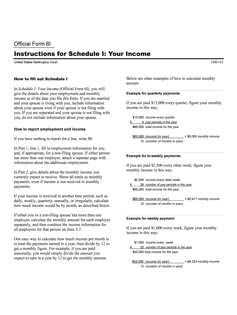 Fillable Online Caeb Uscourts Schedule I Current Income of  Form