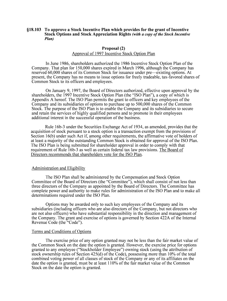 Stock Option and Incentive Plan and Forms of SEC Gov