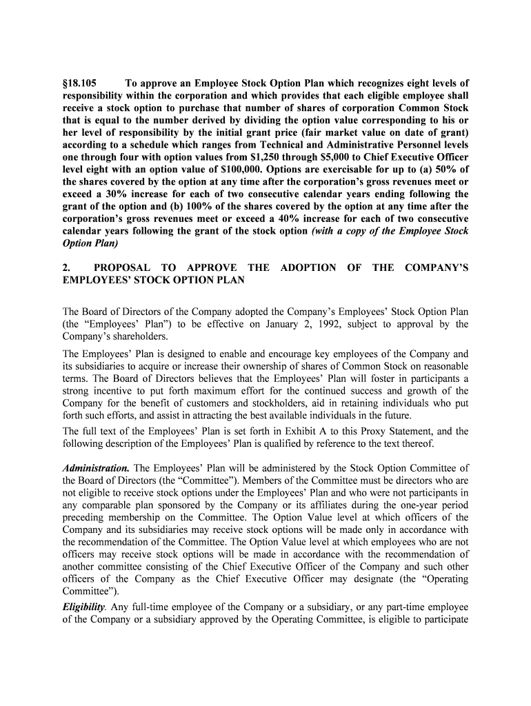 To Approve an Employee Stock Option Plan Which Recognizes Eight Levels of  Form