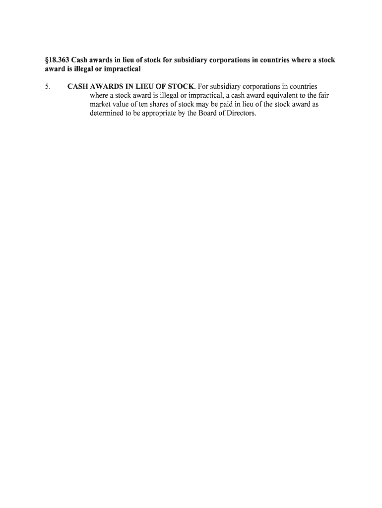 363 Cash Awards in Lieu of Stock for Subsidiary Corporations in Countries Where a Stock  Form