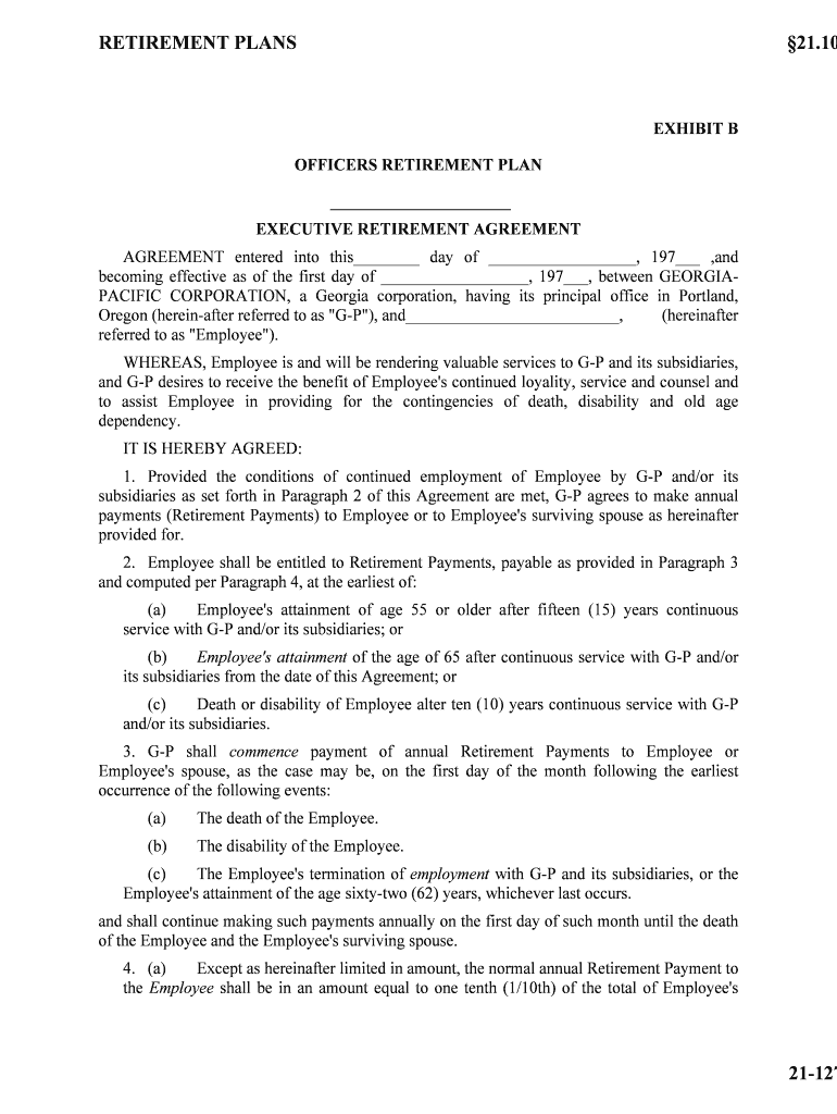 Form of Executive Supplemental Retirement Plan Agreement