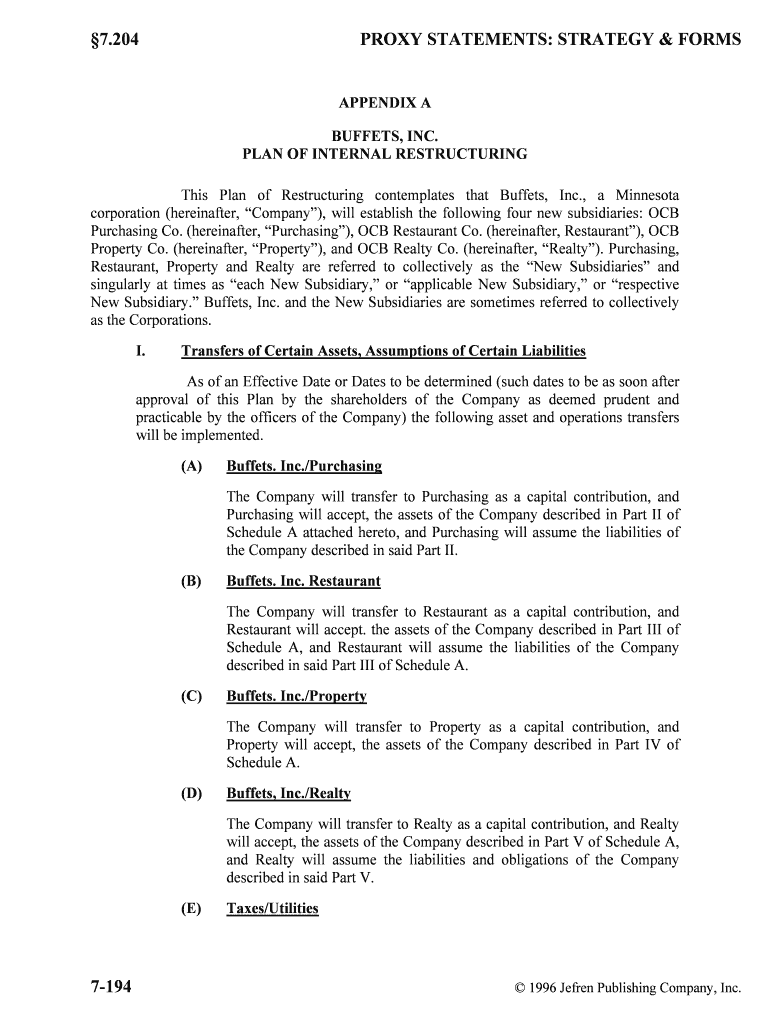 PLAN of INTERNAL RESTRUCTURING  Form