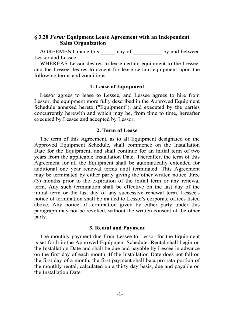 20 Form Equipment Lease Agreement with an Independent