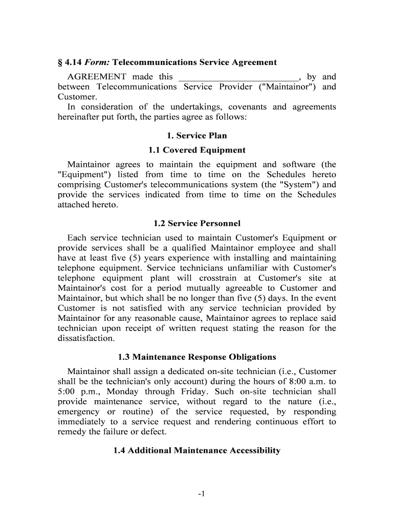 14 Form Telecommunications Service Agreement
