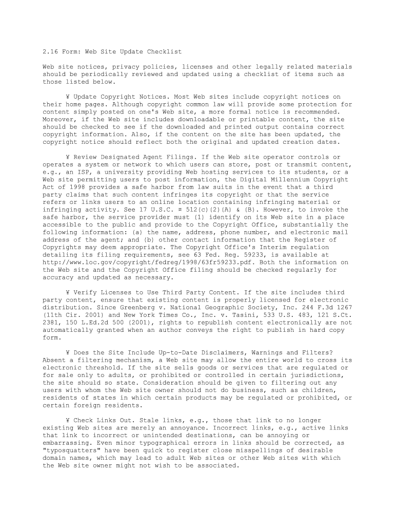 16 Form Web Site Update Checklist