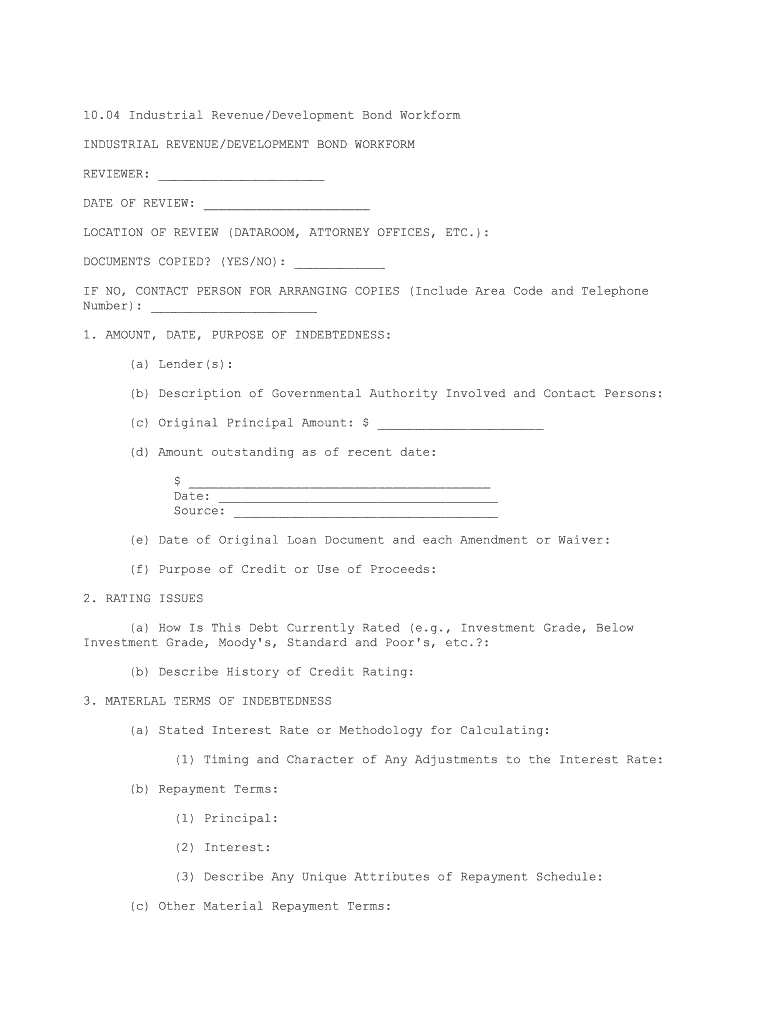 Industrial Revenue BondsTexas Economic Development  Form