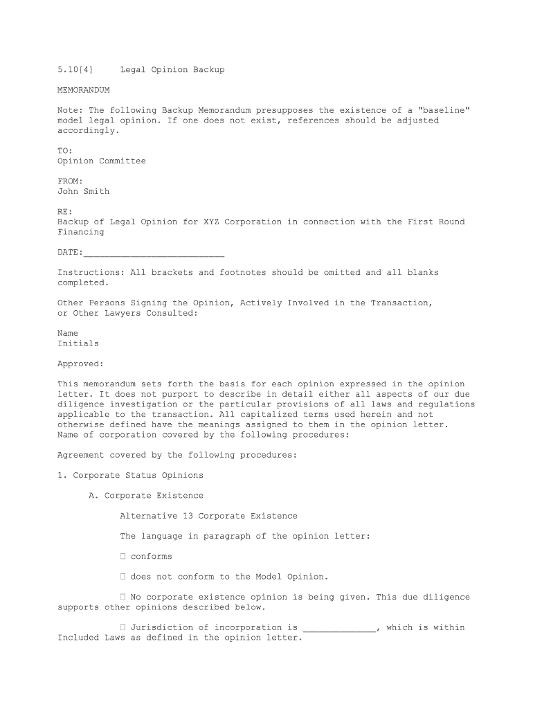 Legal Opinion Backup  Form