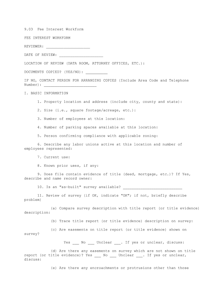 Fee Interest Workform