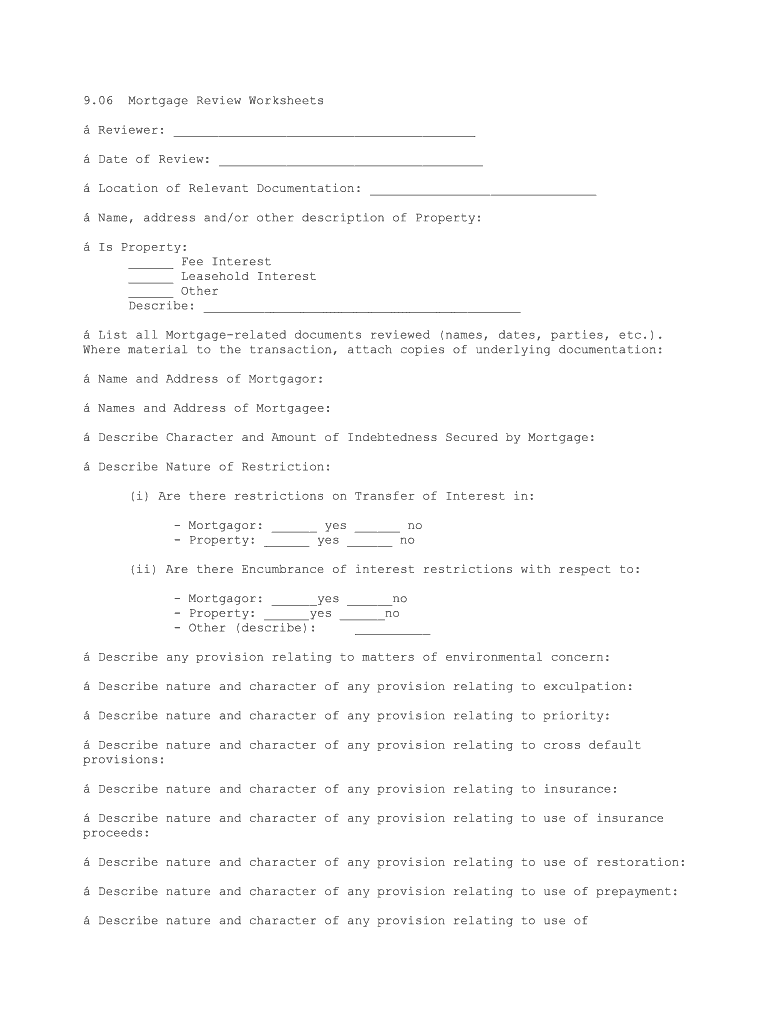 Mortgage Review Worksheets Form