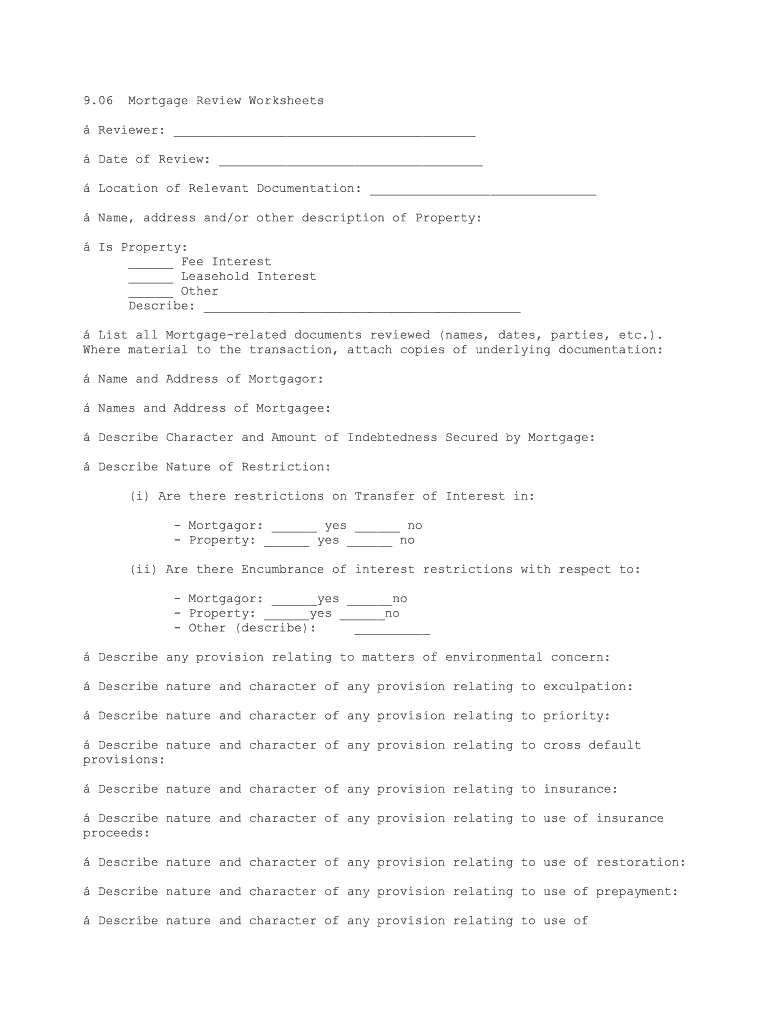 Mortgage Review Worksheets  Form