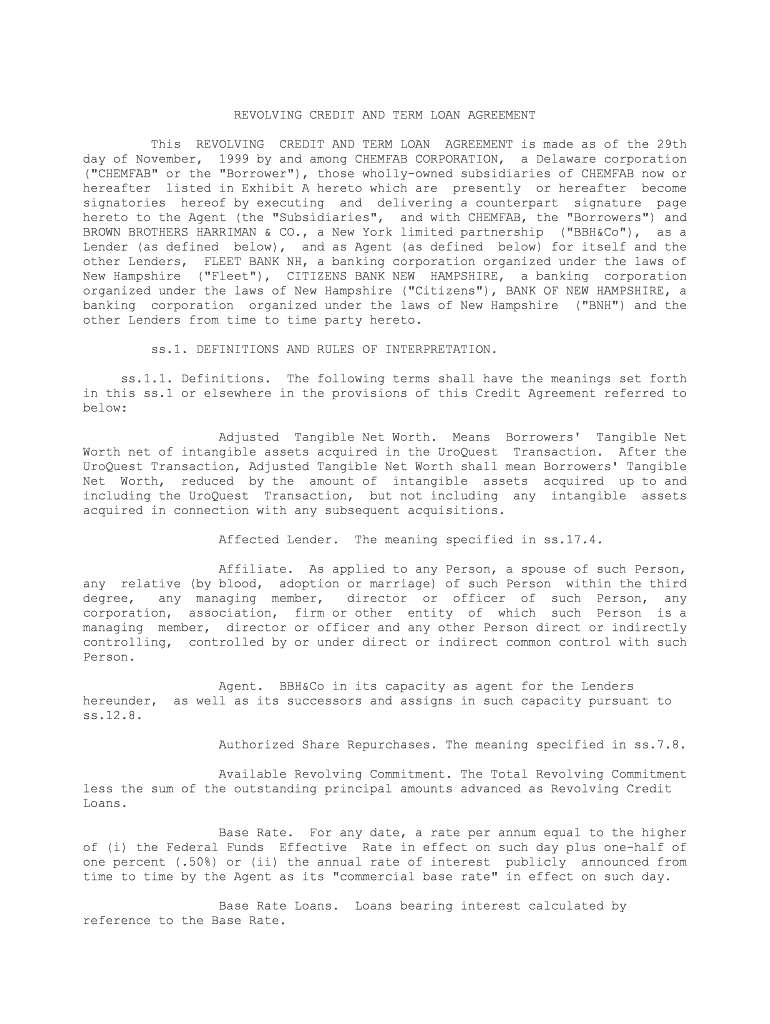 Revolving Credit and Term Loan Agreement, Dated SEC Gov  Form