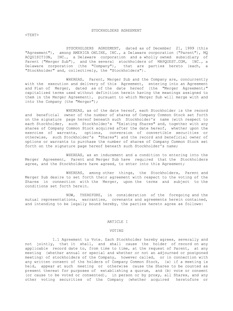 STOCKHOLDERS AGREEMENT, Dated as of December 21, This  Form