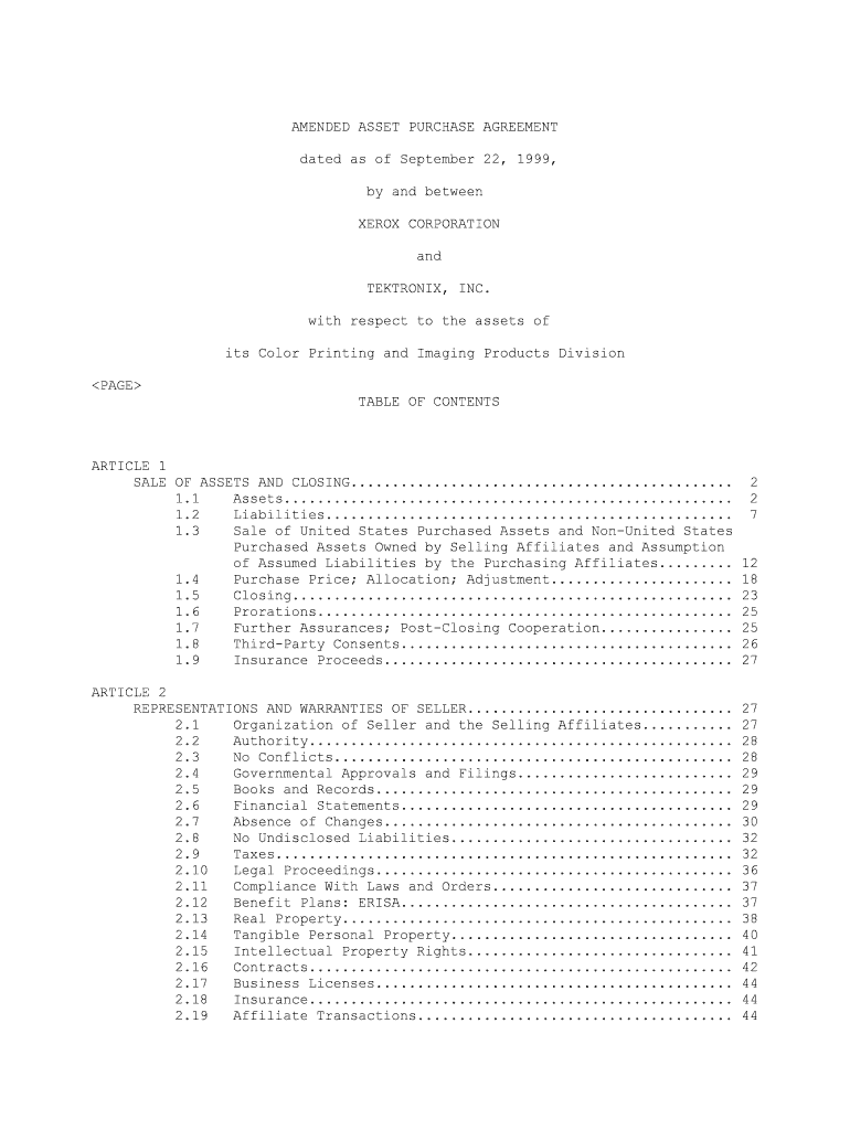 AMENDED ASSET PURCHASE AGREEMENT  Form