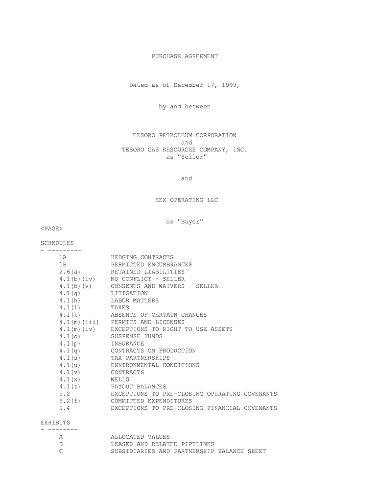 Sample Purchase Agreement between Tesoro Petroleum Corp  Form