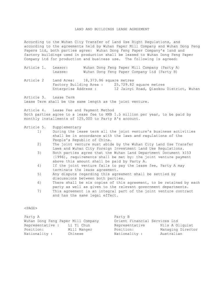 LAND and BUILDINGS LEASE AGREEMENT  Form