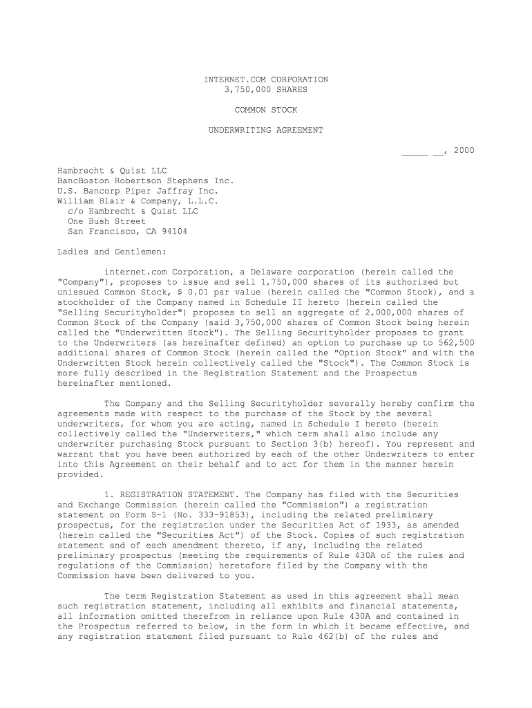 UNDERWRITING AGREEMENT by Internet Com Corp Law Insider  Form