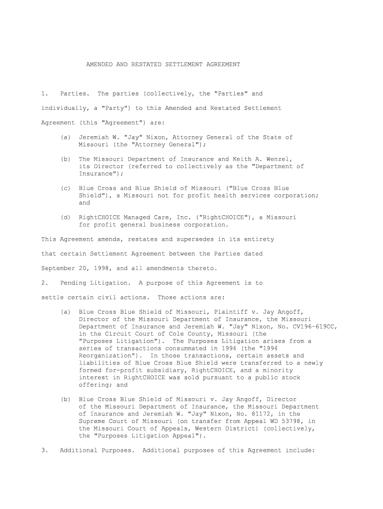 Amended and Restated Settlement Agreement Law Insider  Form