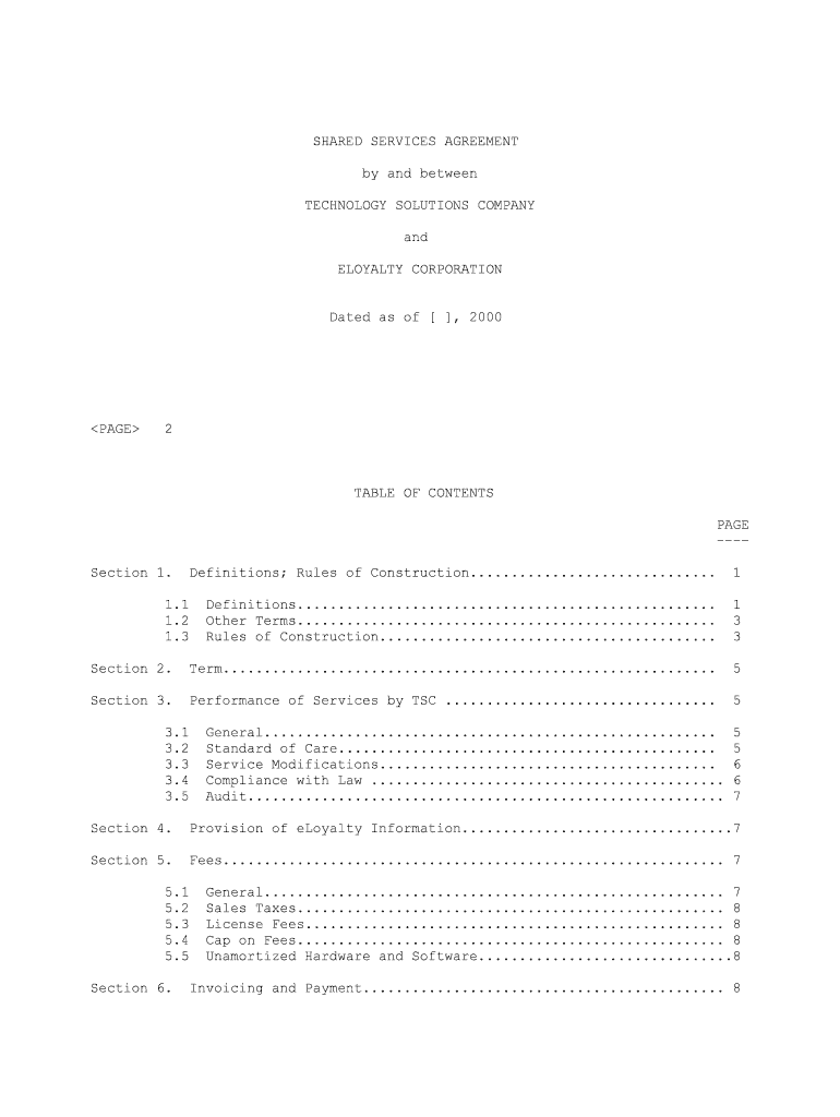 Shared Services Agreement Technology Solutions Co and  Form