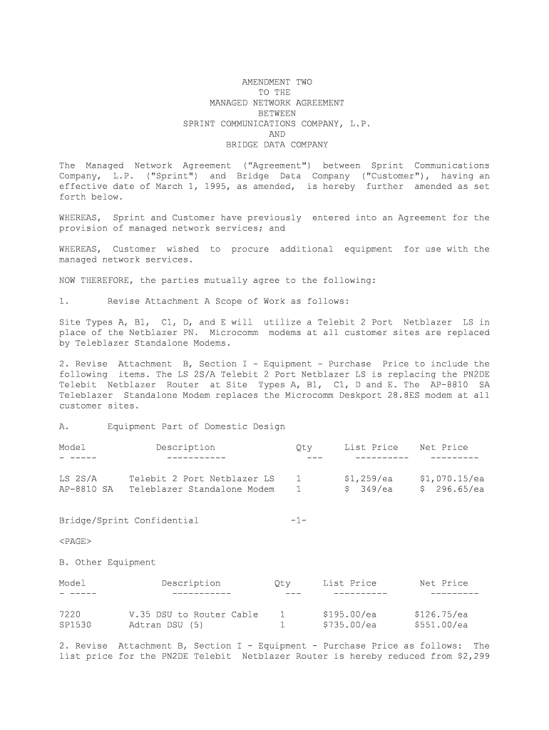 Amendment No 6 to Managed Network Agreement between  Form