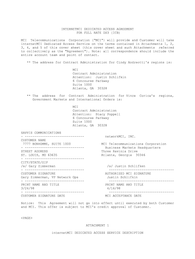 Dedicated Access Agreement MCI Telecommunications  Form