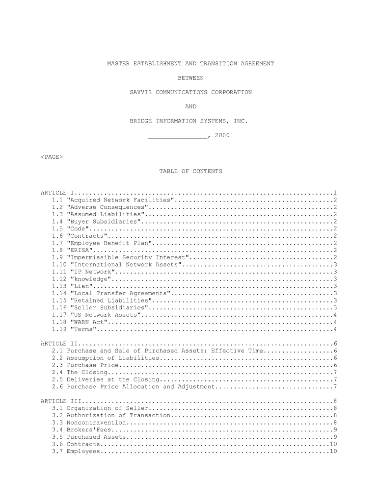 Master Establishment and Transition Agreement SAVVIS  Form