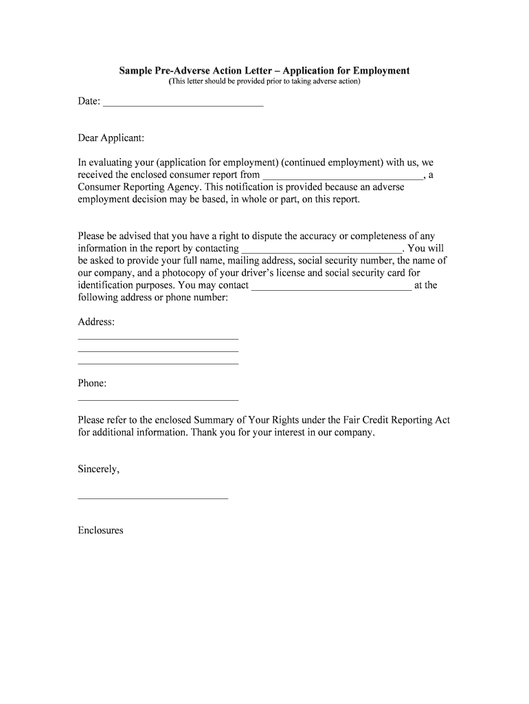 Sample Pre Adverse Action LetterEmployment This Letter  Form