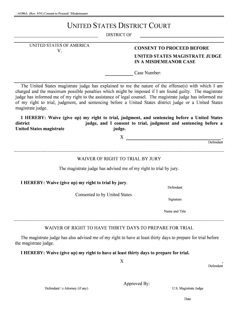 491 Consent to ProceedMisdemeanor  Form