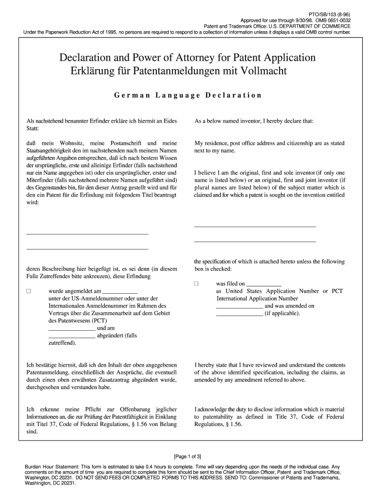 PTOSB103 8 96  Form