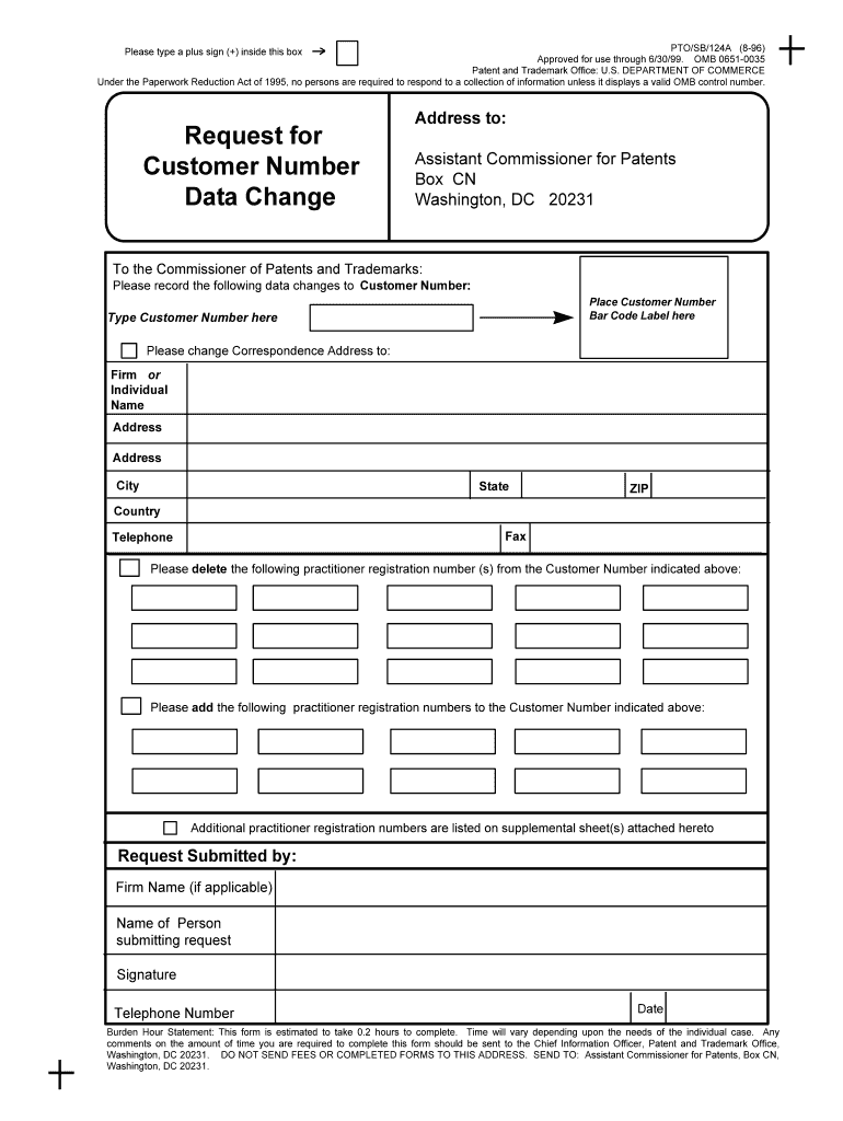 Fill and Sign the Request for Customer Number Data Change Uspto Form
