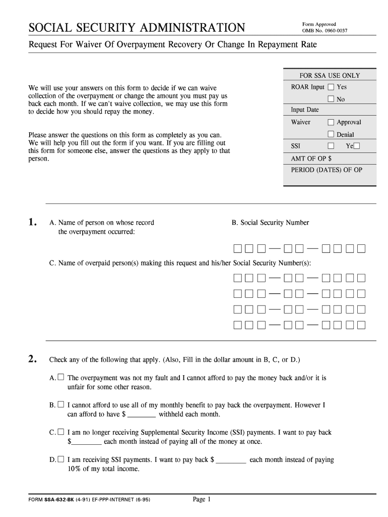 Request for Waiver of Overpayment Recovery Social Security  Form