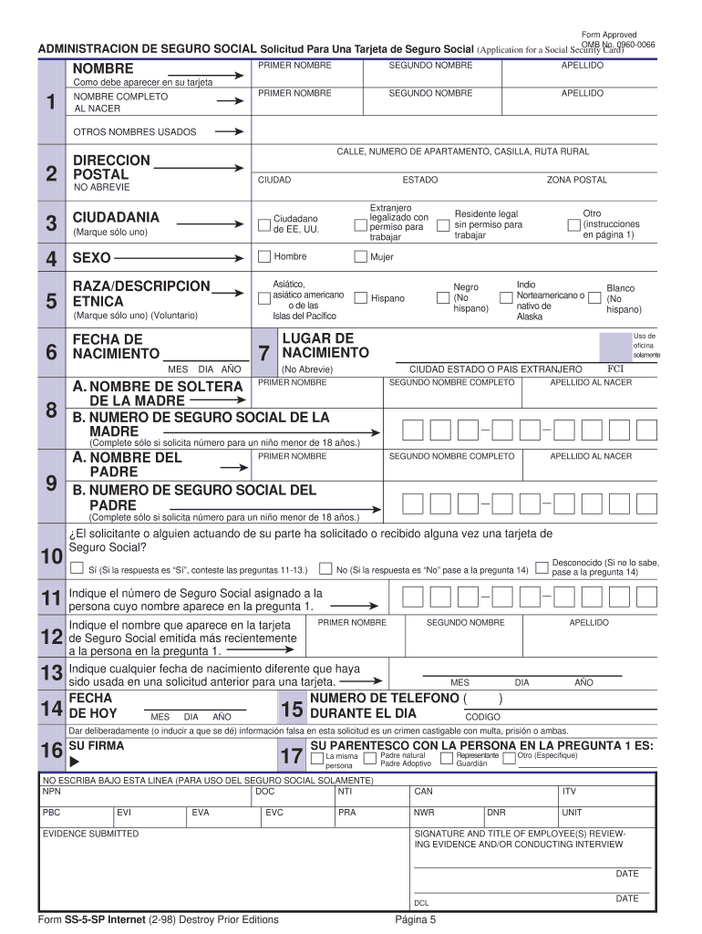 Nmero Y Tarjeta De Seguro Social Social Security  Form