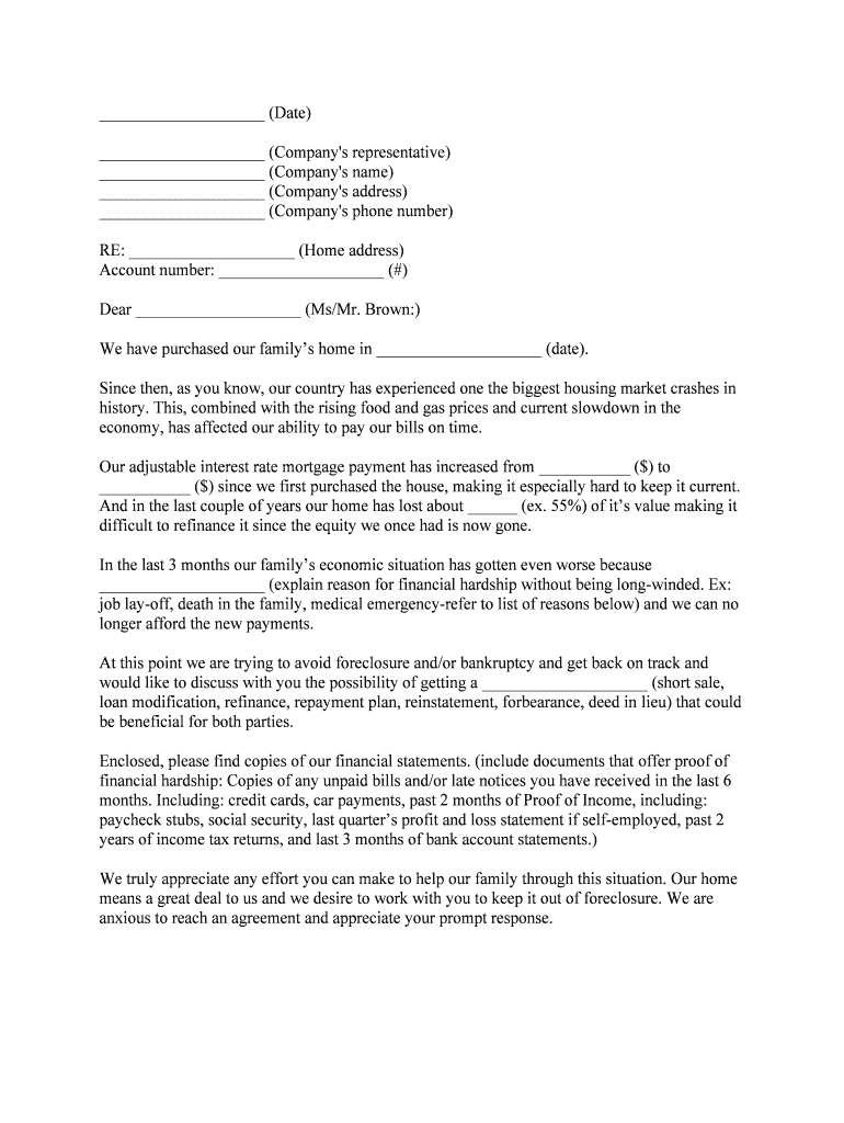 Mortgage Hardship Letter Template Sample  Form