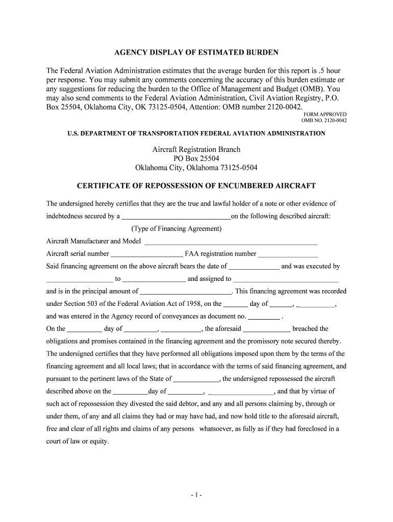 AGENCY DISPLAY of ESTIMATED BURDEN AIRCRAFT  Form