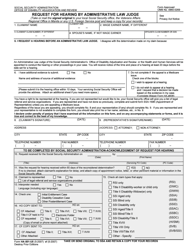 Fillable Online Request for Hearing by Administrative Law  Form