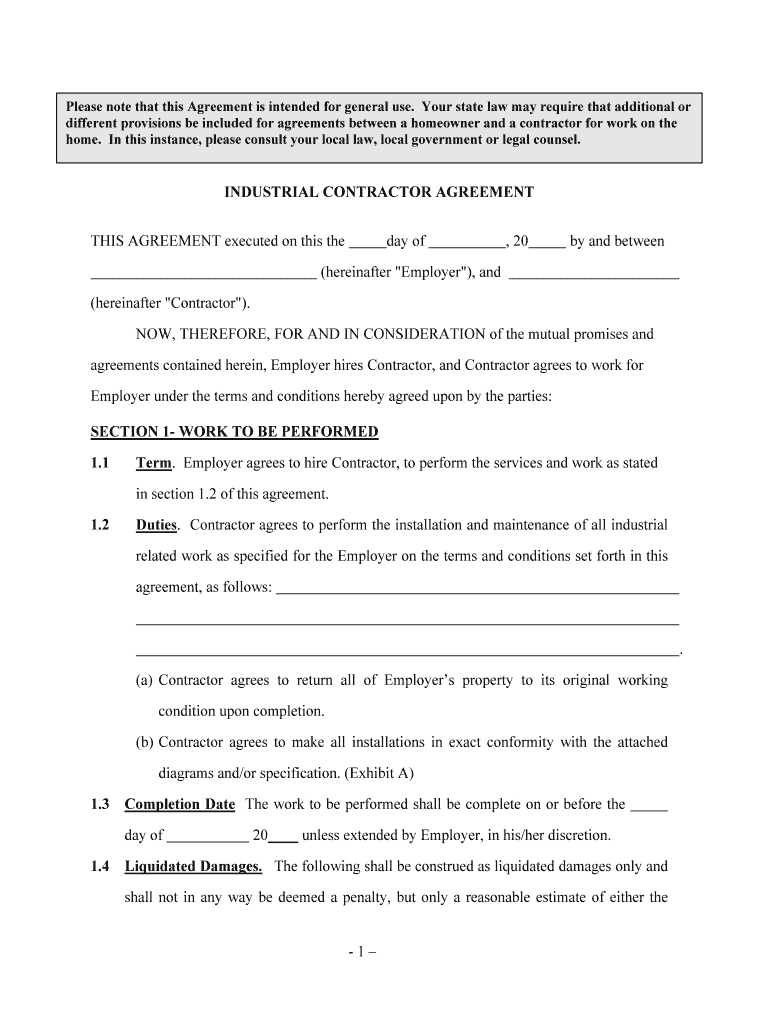 INDUSTRIAL CONTRACTOR AGREEMENT  Form