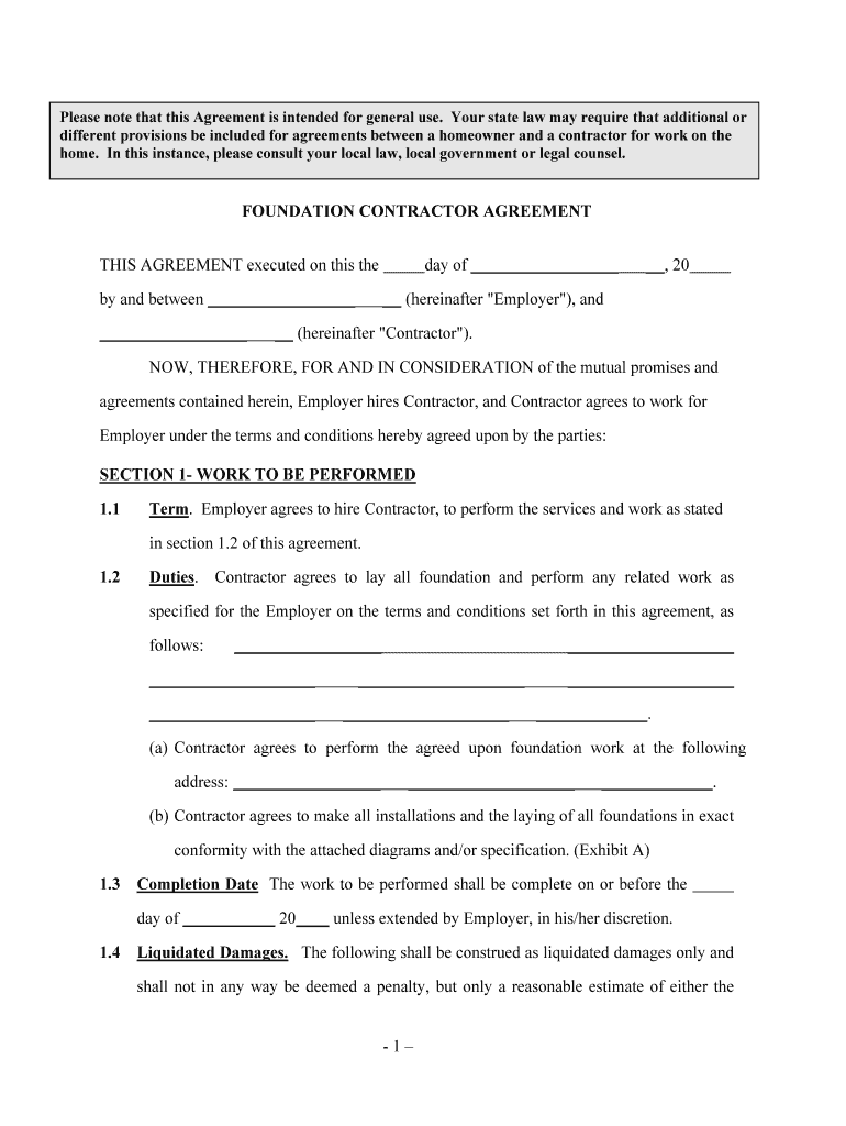 FOUNDATION CONTRACTOR AGREEMENT  Form
