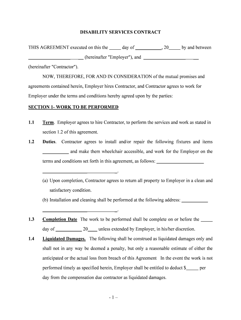 DISABILITY SERVICES CONTRACT  Form