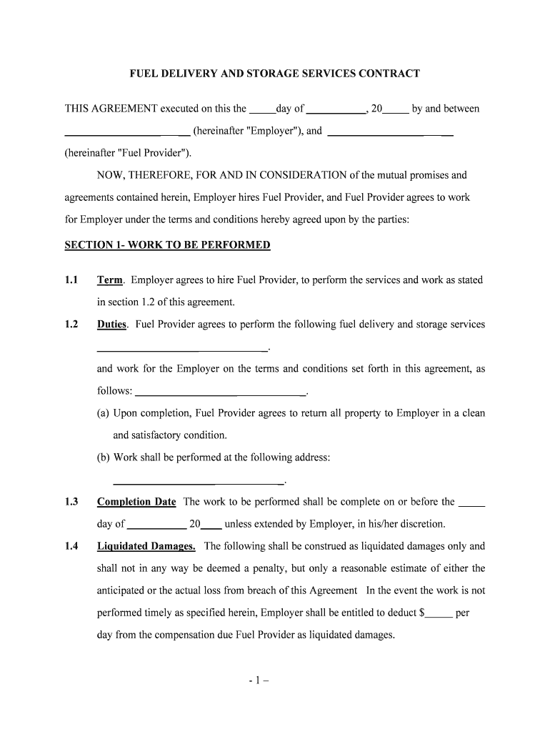 FUEL DELIVERY and STORAGE SERVICES CONTRACT  Form