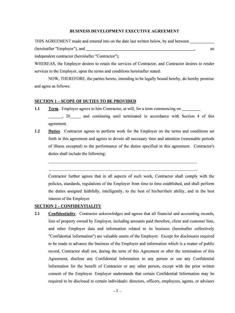 BUSINESS DEVELOPMENT EXECUTIVE AGREEMENT  Form