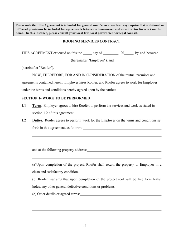 ROOFING SERVICES CONTRACT  Form