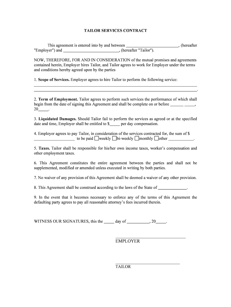 TAILOR SERVICES CONTRACT  Form