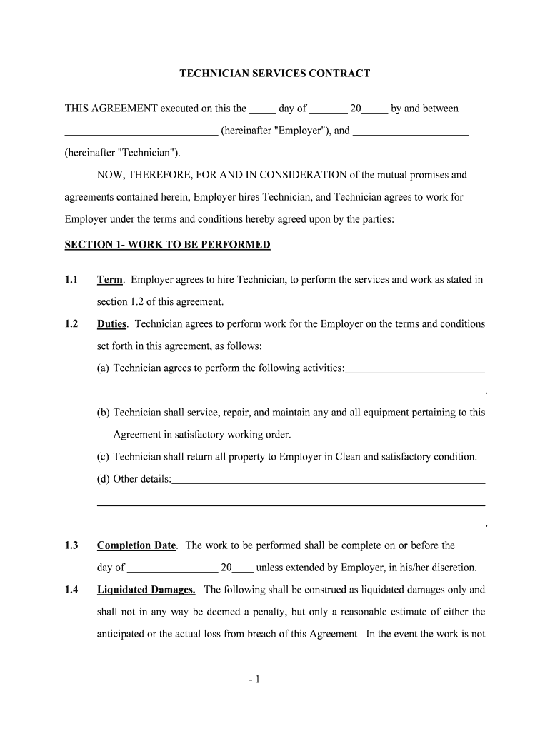 TECHNICIAN SERVICES CONTRACT  Form