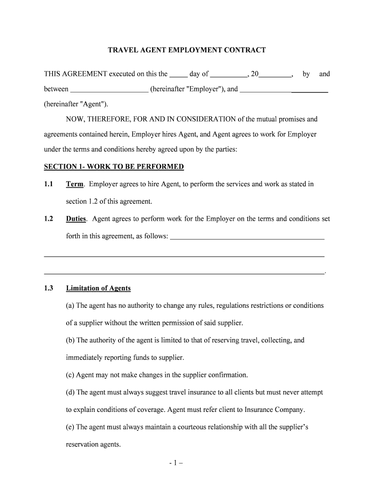 TRAVEL AGENT EMPLOYMENT CONTRACT  Form