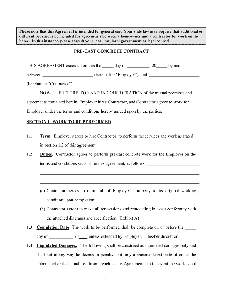 PRE CAST CONCRETE CONTRACT  Form