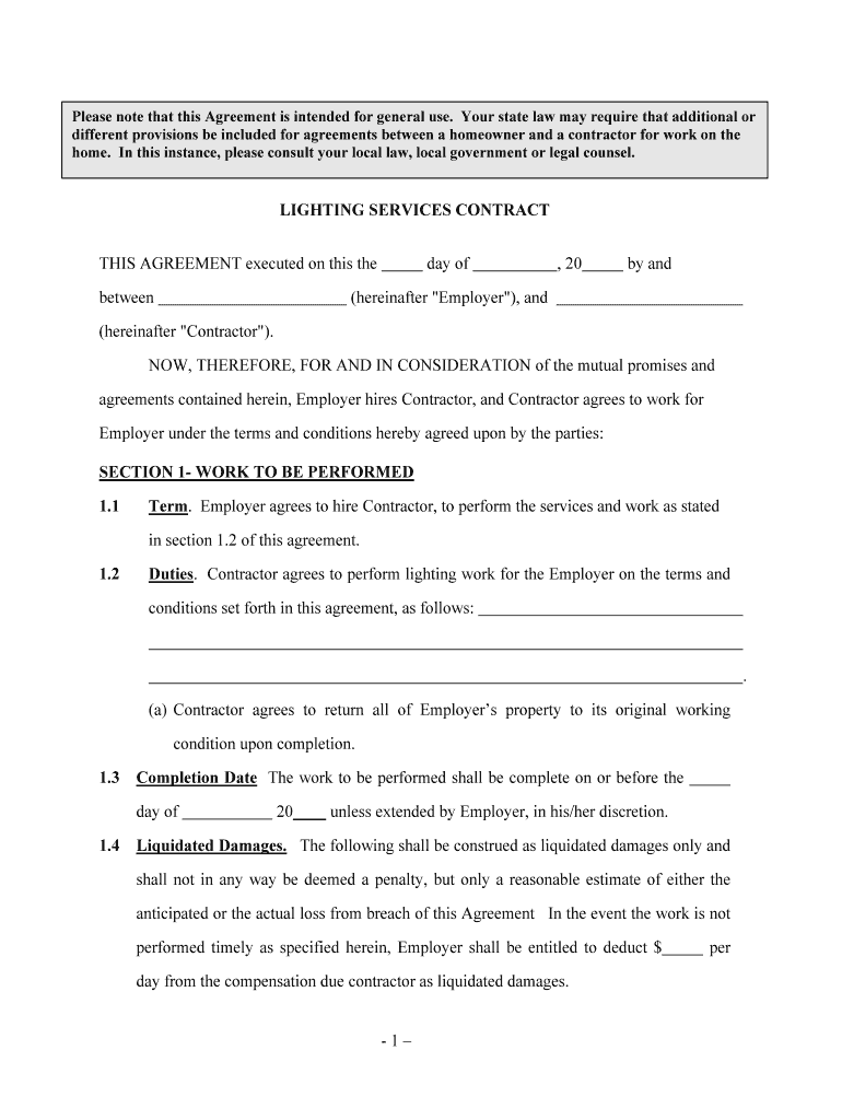 LIGHTING SERVICES CONTRACT  Form